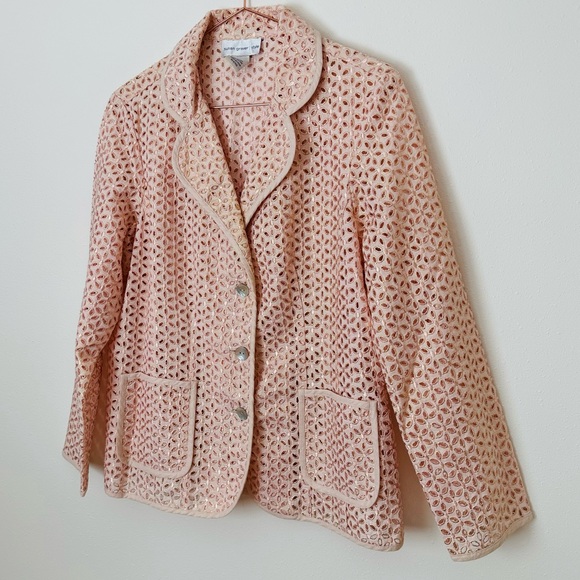 Susan Garver Metallic Gold pink Eyelet Laser Cut Blazer Jacket - Picture 5 of 7